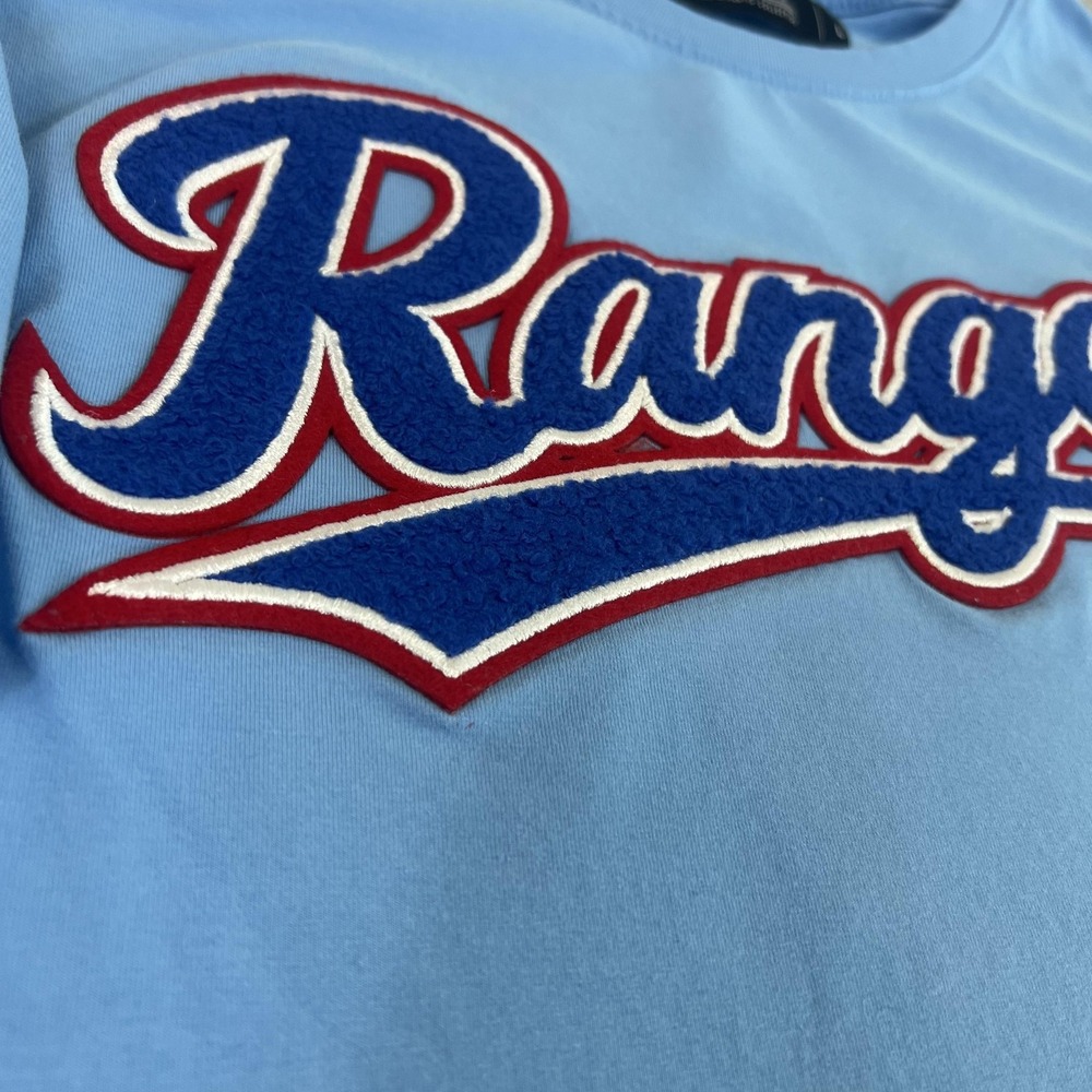 Texas Rangers Shirt Mens Large Blue MLB Baseball Pro Standard Script Patches - Picture 3 of 10